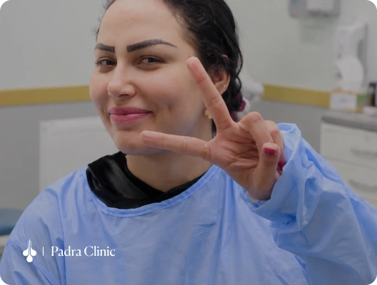 Video testimonial featuring a female cosmetic procedure patient at Padra Kuwait