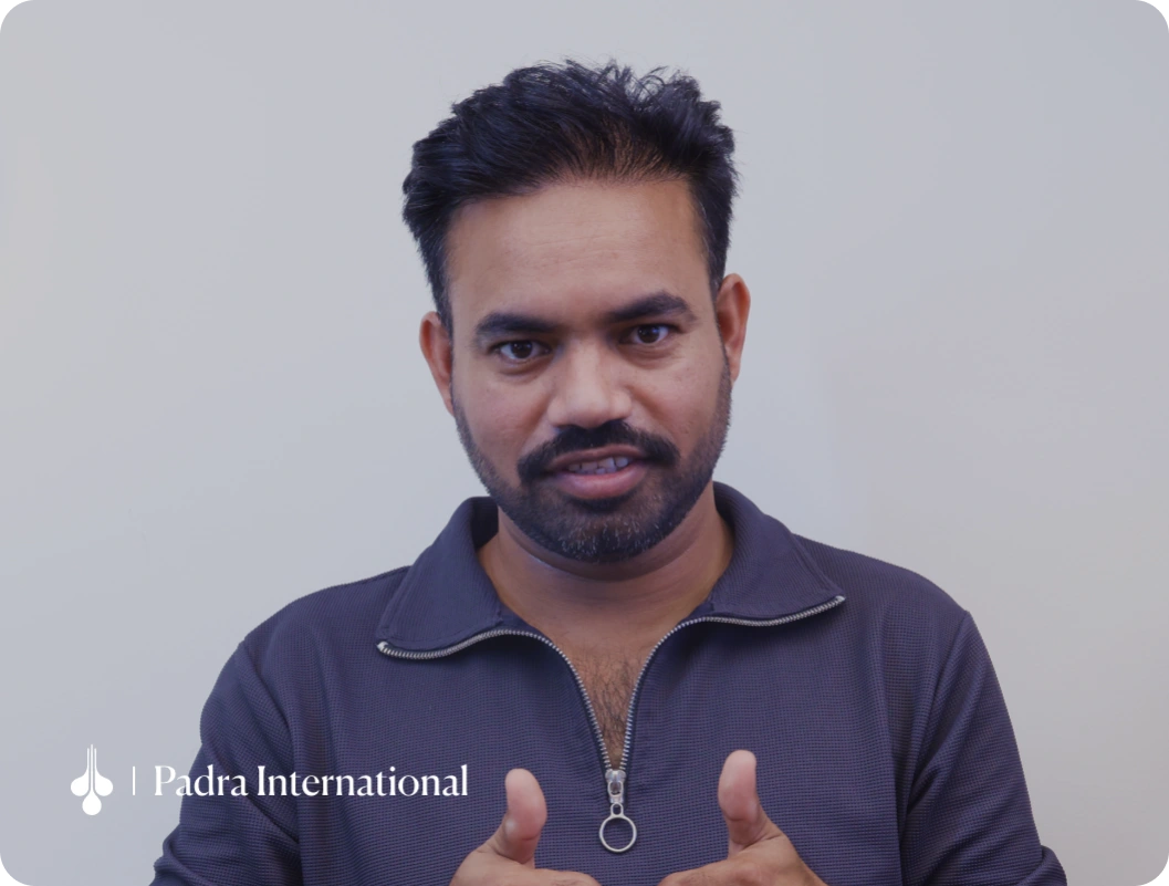 Male patient giving a thumbs-up after hair restoration at Padra Clinic Kuwait