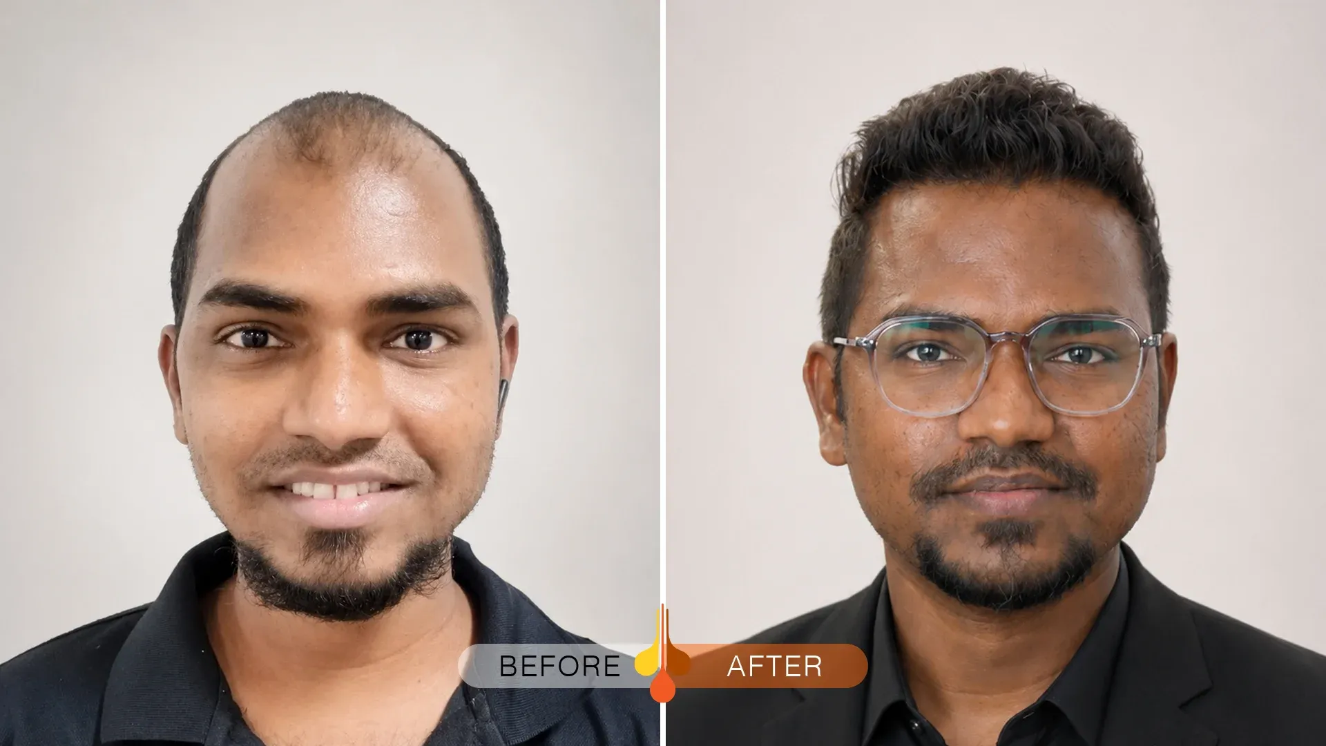 FUE hair transplant in Dubai before and after showing improved crown density