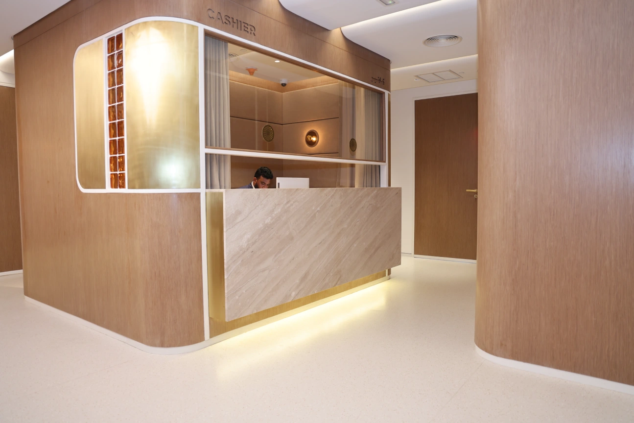 Cashier desk in the patient services area at Padra Clinic in kuwait