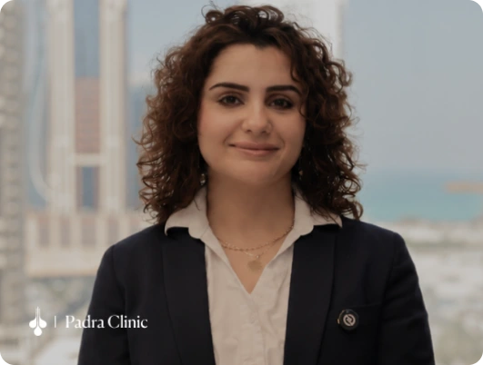 Woman discussing her experience after a beauty procedure at Padra Qatar