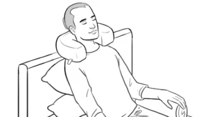 illustration of a man sitting with a neck pillow after hair transplant